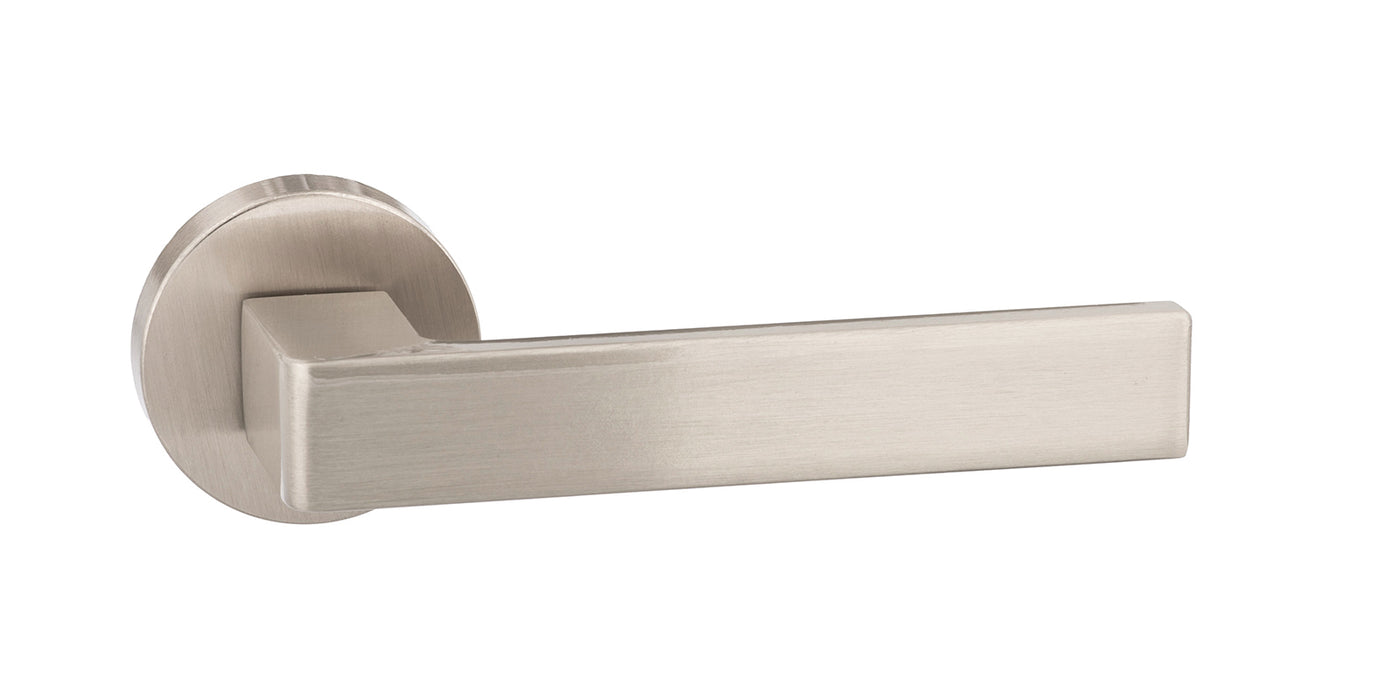 Forme Asti Designer Lever on Minimal Round Rose - Satin Nickel