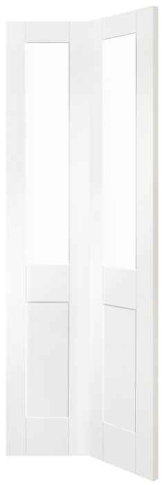 XL Joinery Internal White Primed Malton Shaker Bi-Fold with Clear Glass Door