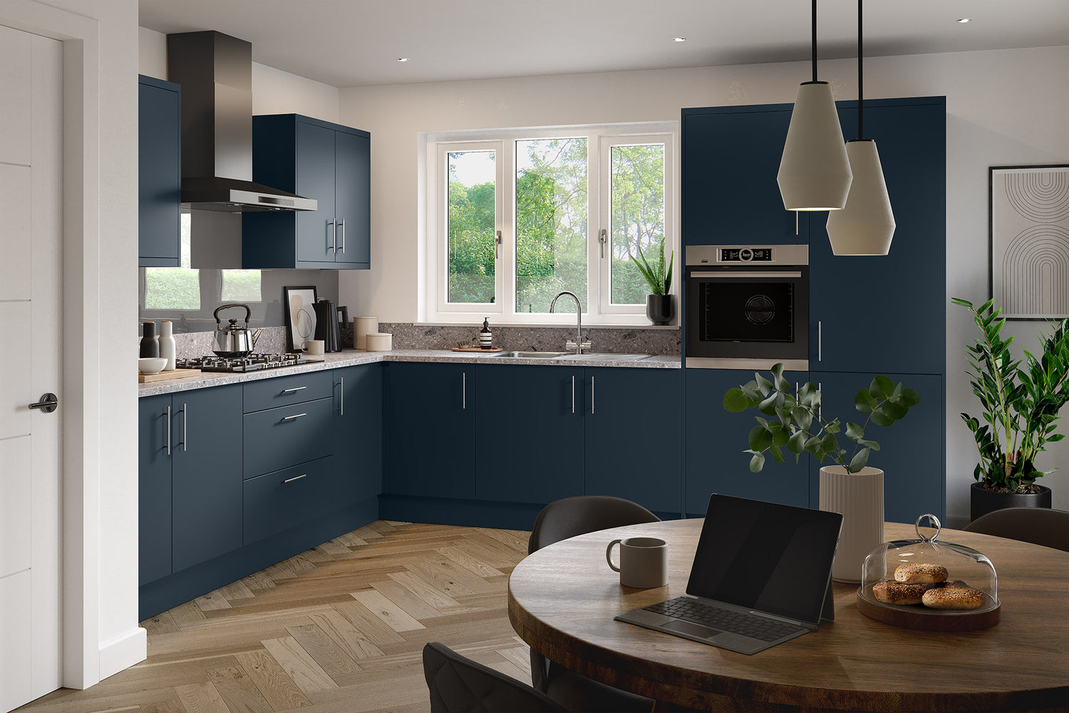 Kitchen Kit Slab Matt Indigo Blue 600 Blind Corner Wall Cabinet Flatpack