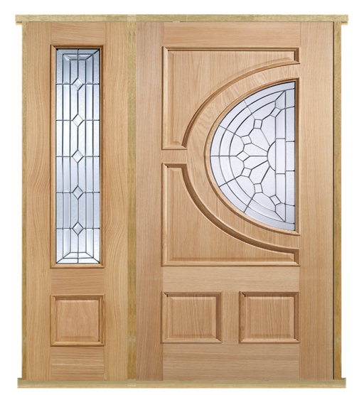 MODA Doors External Empress Oak IG Zinc Glazed Entrance Door with 1 Sidelight & Door Frame