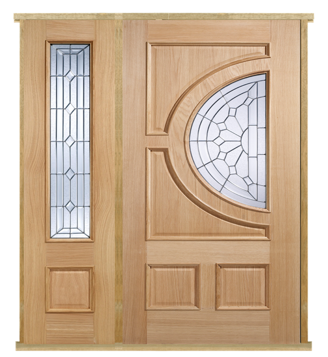 MODA Doors External Empress Oak IG Zinc Glazed Entrance Door with 1 Sidelight & Door Frame