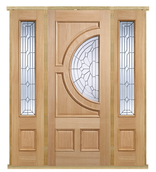 MODA Doors External Empress Oak IG Zinc Glazed Entrance Door with 2 Sidelights & Door Frame