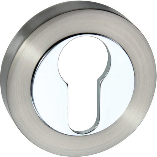 Atlantic Handles Round Rose Euro Escutcheon in a Satin Nickel & Polished Chrome Finish