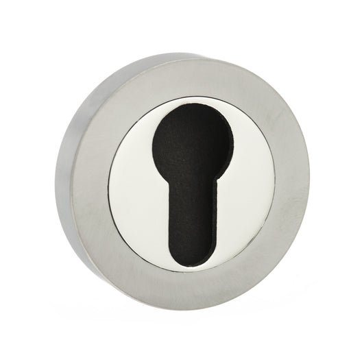 Atlantic Handles Round Rose Euro Escutcheon in a Satin Nickel & Polished Nickel Finish