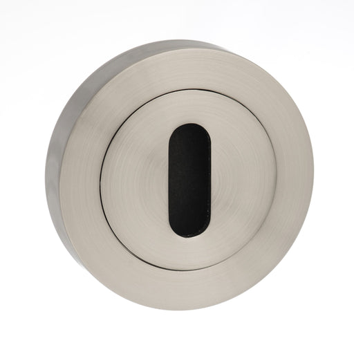 Atlantic Handles Round Rose Key Escutcheon in a Satin Nickel Finish