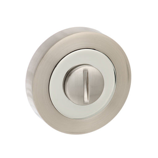 Atlantic Handles Round Rose WC Turn and Release in a Satin Nickel & Polished Chrome Finish