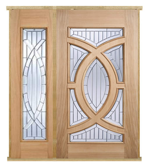 MODA Doors External Majestic Oak IG Zinc Glazed Entrance Door with 1 Sidelight & Door Frame