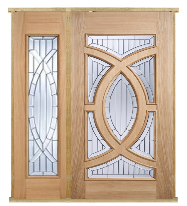 MODA Doors External Majestic Oak IG Zinc Glazed Entrance Door with 1 Sidelight & Door Frame