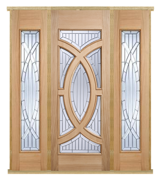 MODA Doors External Majestic Oak IG Zinc Glazed Entrance Door with 2 Sidelights & Door Frame