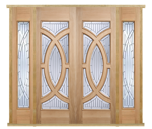 MODA Doors External Majestic Oak IG Zinc Double Entrance Door with 2 Sidelights & Door Frame