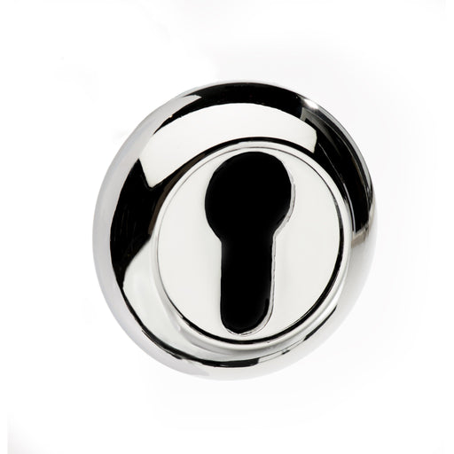 Atlantic Handles Mediterranean Euro Escutcheon on Round 'C' Rose in a Polished Chrome Finish