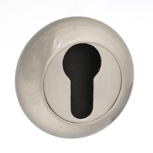 Atlantic Handles Mediterranean Euro Escutcheon on Round 'C' Rose in a Satin Nickel Finish