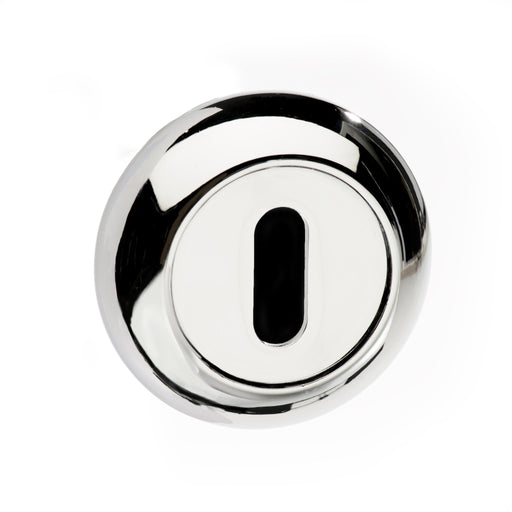 Atlantic Handles Mediterranean Key Escutcheon on Round 'C' Rose in a Polished Chrome Finish