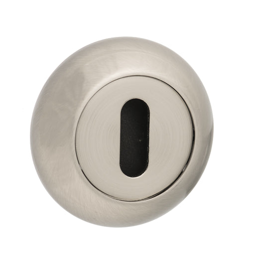 Atlantic Handles Mediterranean Key Escutcheon on Round 'C' Rose in a Satin Nickel Finish