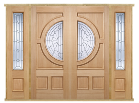 MODA Doors External Empress Oak IG Zinc Double Entrance Door with 2 Sidelights & Door Frame